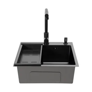 Stainless Steel Sink with Drain Basket Pull-out Faucet